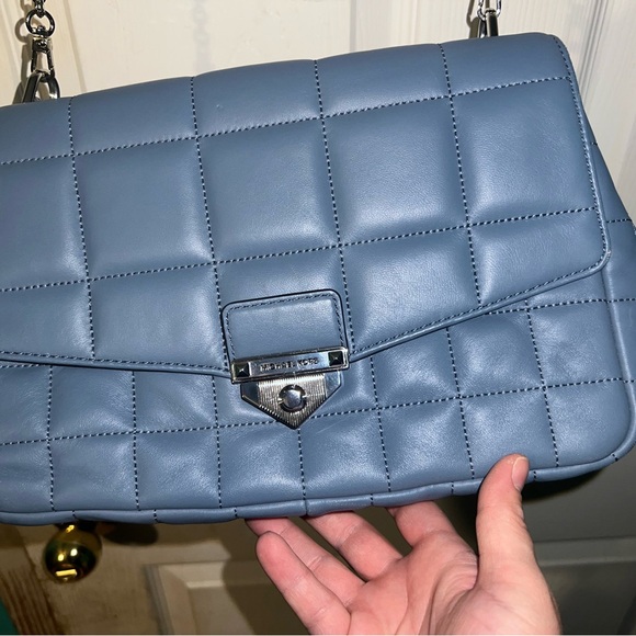 Michael Kors Ladies SoHo Large Quilted Leather Shoulder Bag - Pale Blue - Picture 2 of 9